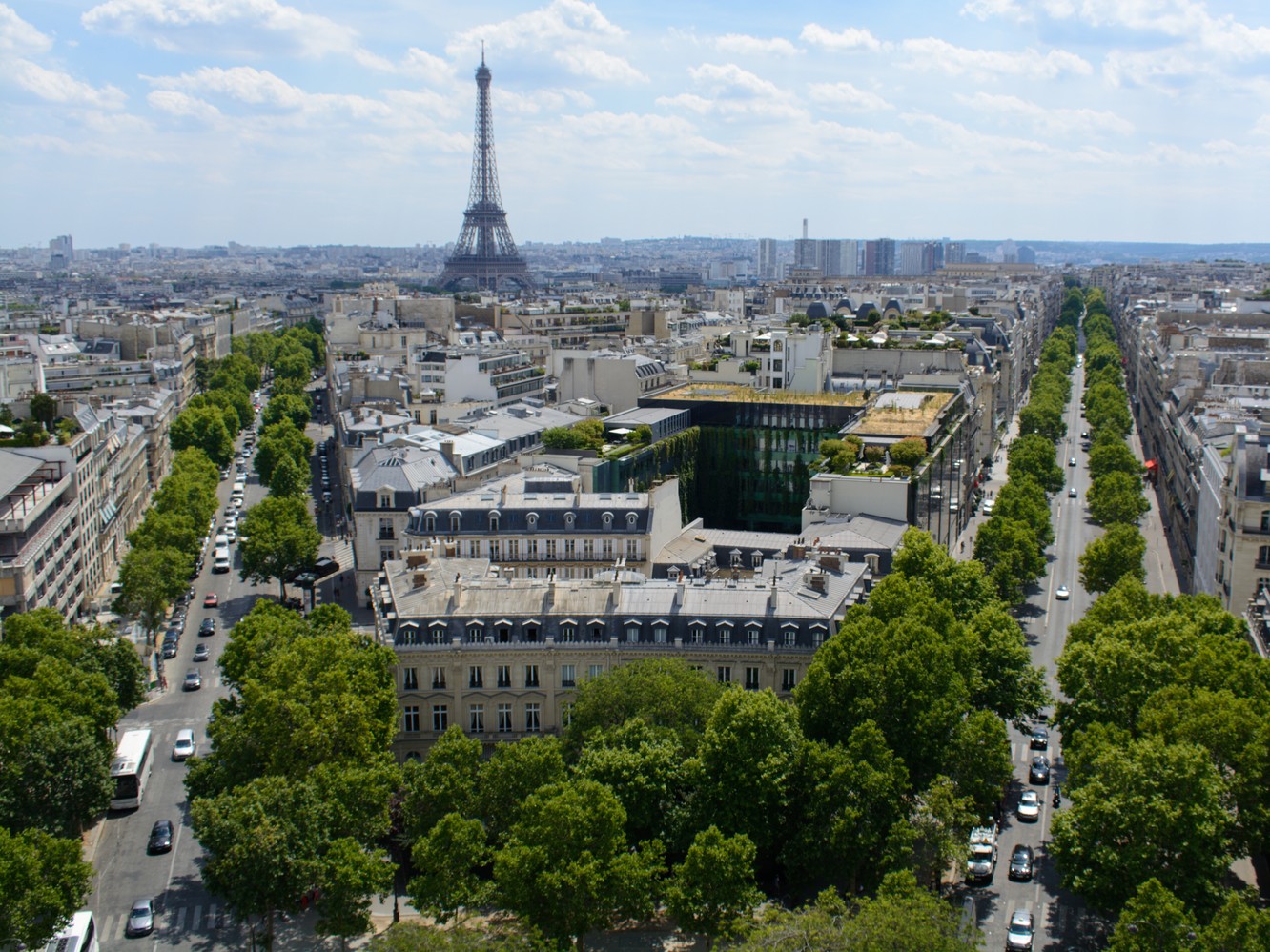 The Eiffel Tower, as seen from the Arc de Triomphe